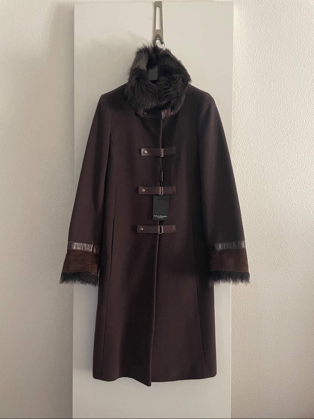 MACKAGE Canada- Wool Cashmere Genuine Shearling Leather Long Coat Brown NWT!